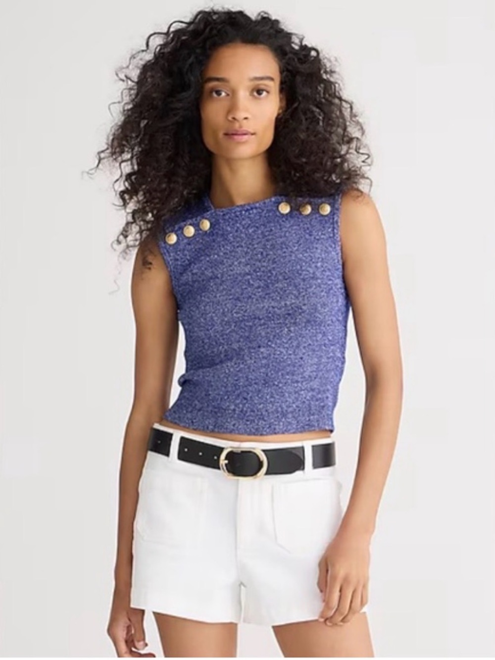 J. Crew Gold-Buttoned Sleeveless Tank in Blue Heather
